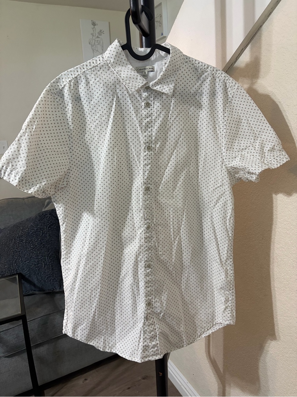 Calvin Klein Jeans White Short-Sleeve Button-Down with Micro Dot Print